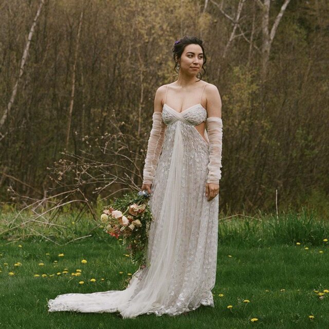 Bride holding flower bouquet