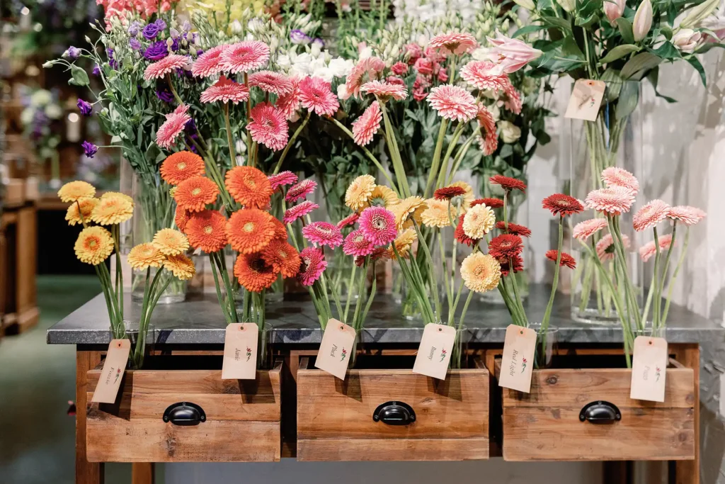 flower gerbs on table