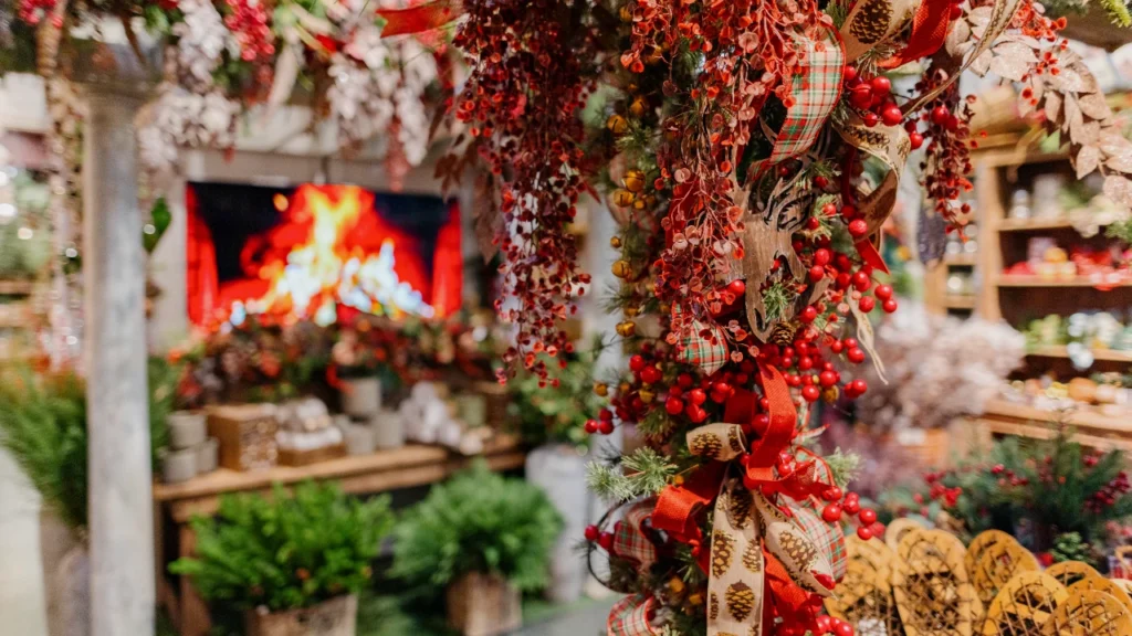 Open House Lobby Resized showroom holiday decorations with fireplace