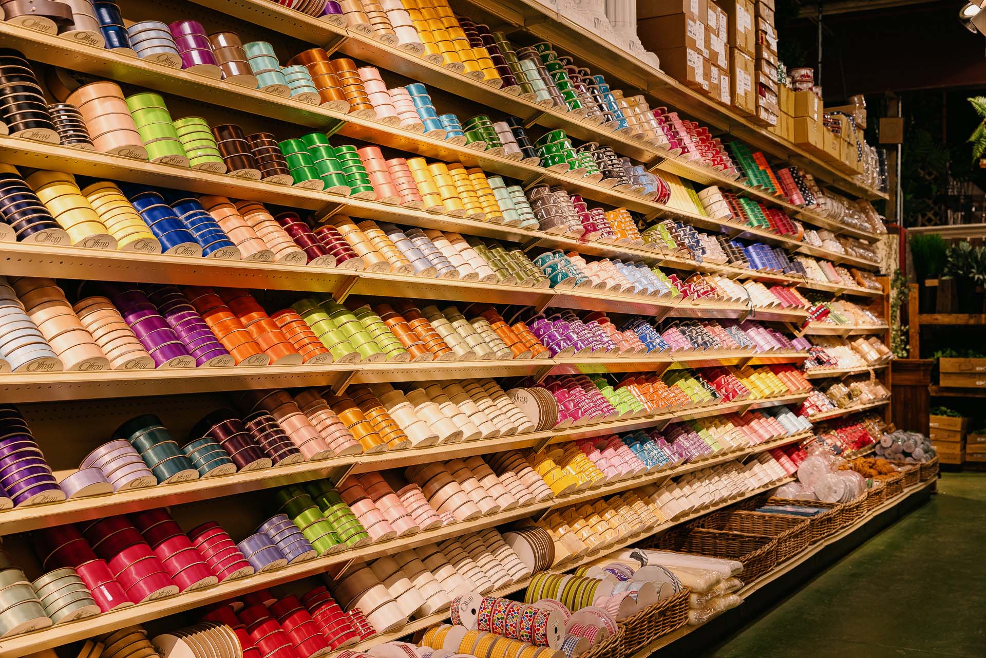 aisle with wall of ribbons